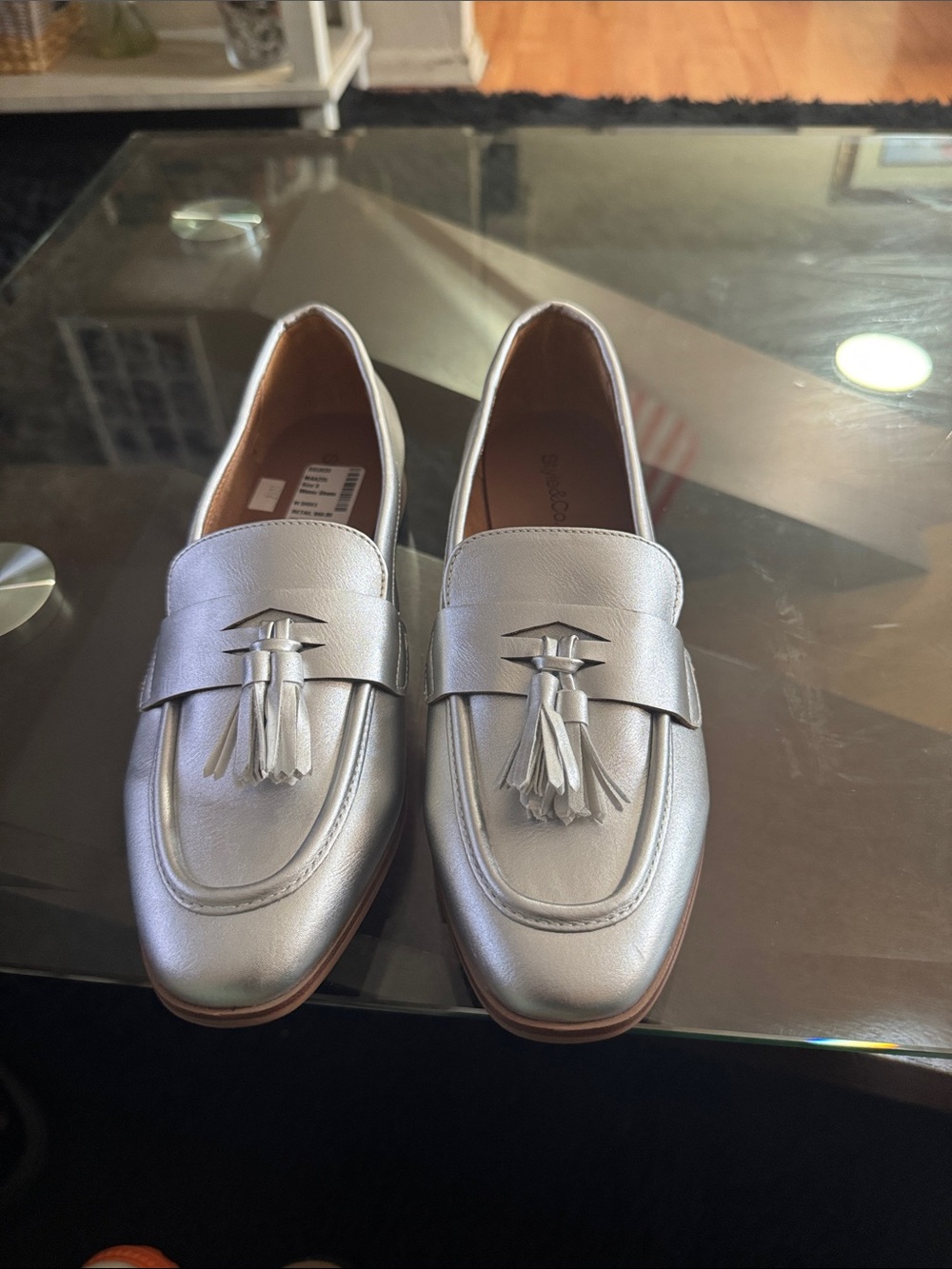 Style & Co. Metallic Silver Tassel Loafers - Women's Slip-Ons